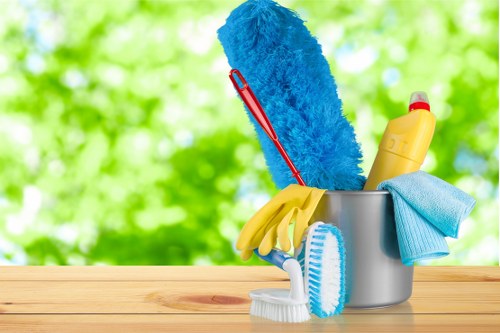 Office cleaners working in a Battersea commercial workspace