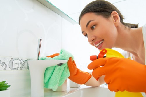 Cleaning products and PPE arranged safely for use